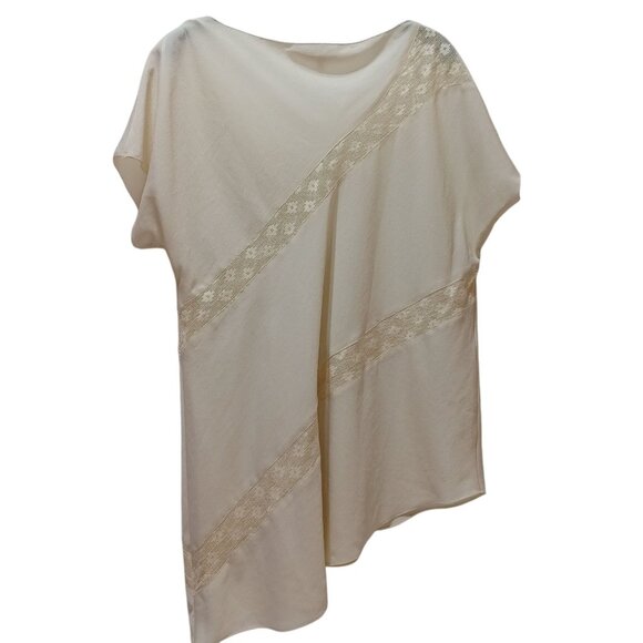 Rachel Roy Asymmetric Lace Trim Top Womens L Cream Soft Feminine Romantic - Picture 2 of 7